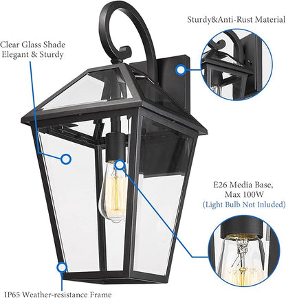 Large Outdoor Light Fixtures Wall Mount 21'' Waterproof Exterior Wall Lanterns with Glass, Outdoor Wall Light, Outside Wall Sconces, Front Porch Lights for House Garage Doorway Patio 1 Pack