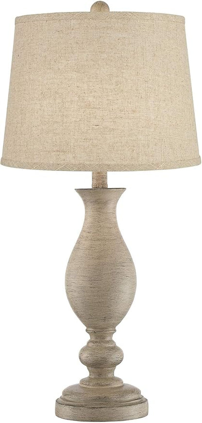 Regency Hill Serena Traditional Country Cottage Table Lamps 27.5" Tall Set of 2 Beige Gray Faux Wood Cream Burlap Fabric Drum Shade for Living Room Bedroom House Bedside Nightstand Home