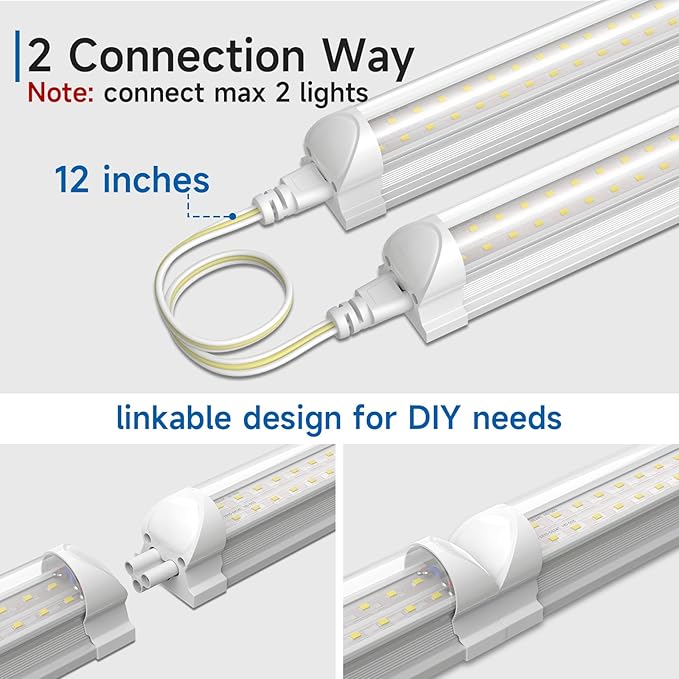 SHINESTAR 8FT 20-Pack LED Shop Light, Linkable T8 Tube Light Fixture for Garage, Basement, Office, 9000LM Super Bright, Daylight White 5000K, Plug and Play