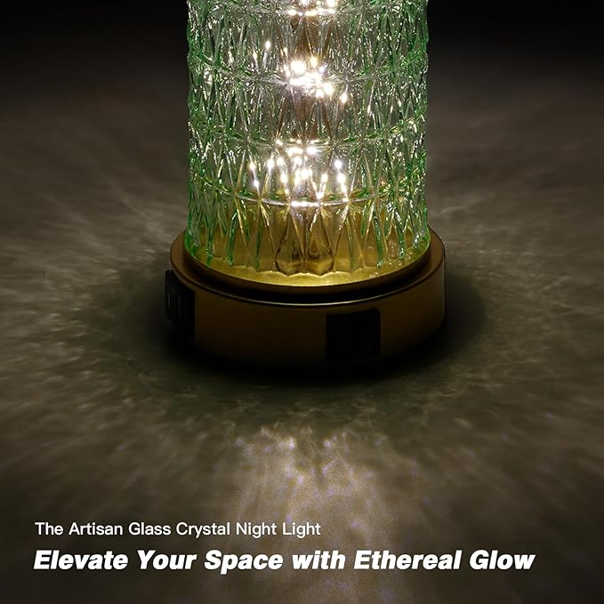 28" Green Glass Table Lamps Set of 2, Green Modern Bedside Lamp with LED Night Light, USB A+C, Glass Lamps for Living Room, Bedroom, Nightstand, Office, End Table (2 Bulbs Included)