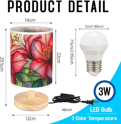 Azalea Table Lamp LED 3-Color Pressed Bedside, Azalea Shade Lamp with Wood Base for Bedroom Living Room Desk Office