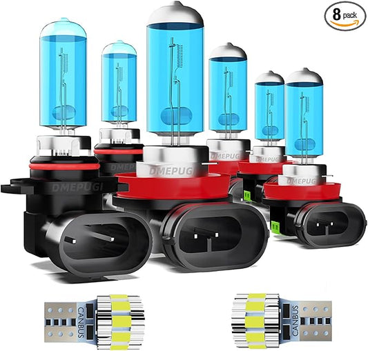 Compatible With Mazda 3 2010-2018, 9005 High Beam + H11 Low Beam + H11 Fog Lights Halogen Light Bulb + License Plate Lights,Bright Halogen Replacement Headlight Bulbs,Plug N Play, Pack of 8