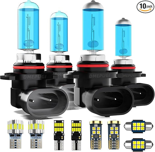 Compatible With Honda Civic 2005 2007-2011 Halogen HeadLights Bulbs,9005 High Beam + 9006 Low Beams + Interior Bulbs Package + T10 License Plate Lights combo,Plug N Play,Pack of 12