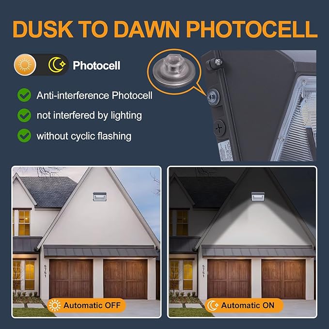 150W LED Wall Pack Light with Photocell 2Pack, 4000/5000/6500K 3CCT, 80/100/120/150W Selectable, Commercial Security Lighting Outdoor LED Wall Lights for Parking Lot Warehouse Barn 100-277V ETL Listed