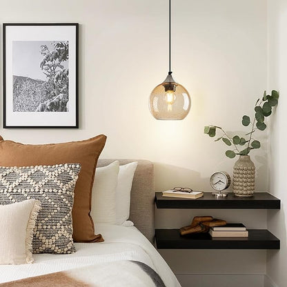 Light Brown Glass Pendant Lights Kitchen Island Globe Pendant Light Fixtures Modern Pendant Lighting for Bedroom Living Dining Room Light Fixture (5.9 in, 1 Pack)