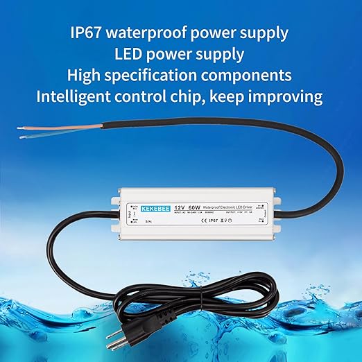 LED Driver 12V 60W Waterproof Transformer AC 90-240V to DC 12V 5A Low Voltage Switching Power Supply IP67 Converter Suitable for Indoor and Outdoor LED Strip Lights and 12V DC Devices