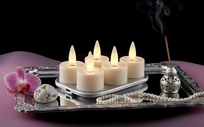 Rechargeable Flameless Candle with Remote Timer, 3D Moving Flame Real Wax Led Candles (Includes Remote Control, Charging Base, and USB Cable) (Wax-Ivory, 1.4in)