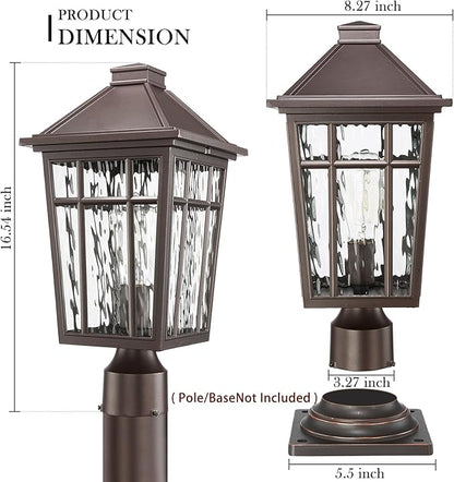 Darkaway 2pcs Large Outdoor Post Lights Lamp Post Light Fixture, 17inch Waterproof Aluminum Housing with Water Ripple Glass for Garden Patio Pathway