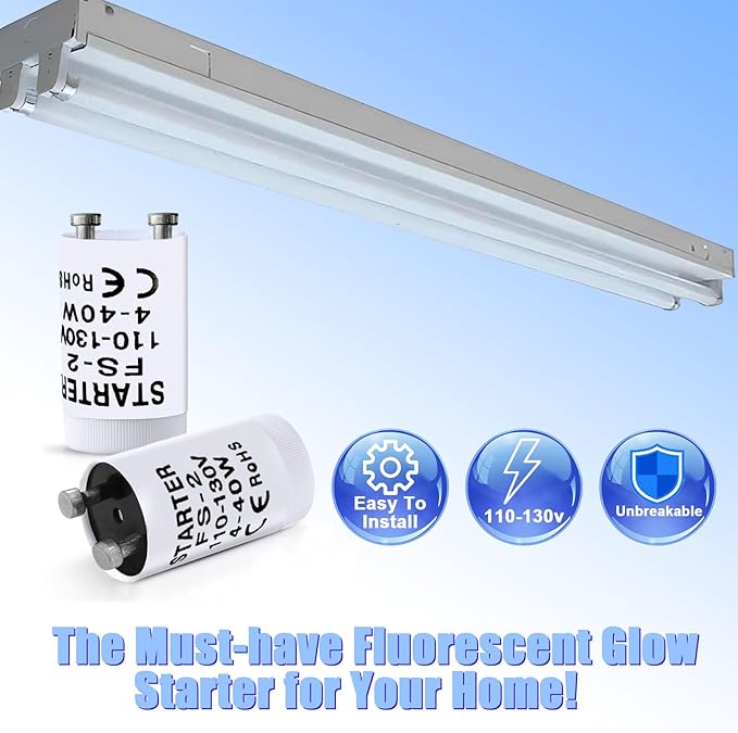 Fluorescent Starter for 4-40 Watt Fluorescent lamp, Compatible with GE Philips Sylvania Fluorescent lamp FS-2 S2, 110V 10 Count