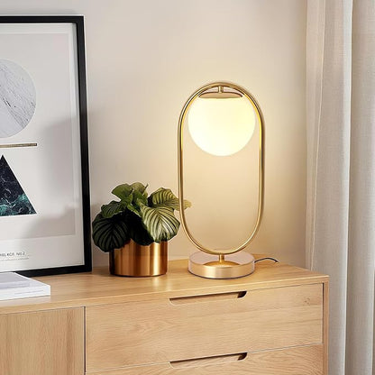 Mid Century Modern Table lamp Boho Vintage Glass Globe Table lamp with Led for Bedroom Bedside Night Light Farmhouse Retro Desk lamp