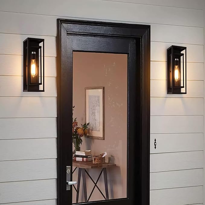 6Pack 18inch Outdoor Wall Light Fixtures, Exterior Waterproof Modern Matte Black Wall Lamps with Glass Shades,E26 Sockets Porch Light for Front Door Patio Entryway