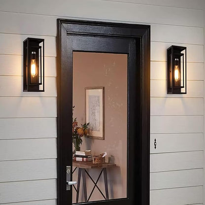 6Pack 18inch Outdoor Wall Light Fixtures, Exterior Waterproof Modern Matte Black Wall Lamps with Glass Shades,E26 Sockets Porch Light for Front Door Patio Entryway