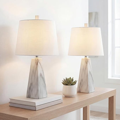 JONATHAN Y JYL1037A-SET2 Owen 20.5" Resin LED Table Lamp Contemporary, Office, Living Room, Family Room, Dining Room, Bedroom, Hallway, Foyer, White Marble Finish (Set of 2)