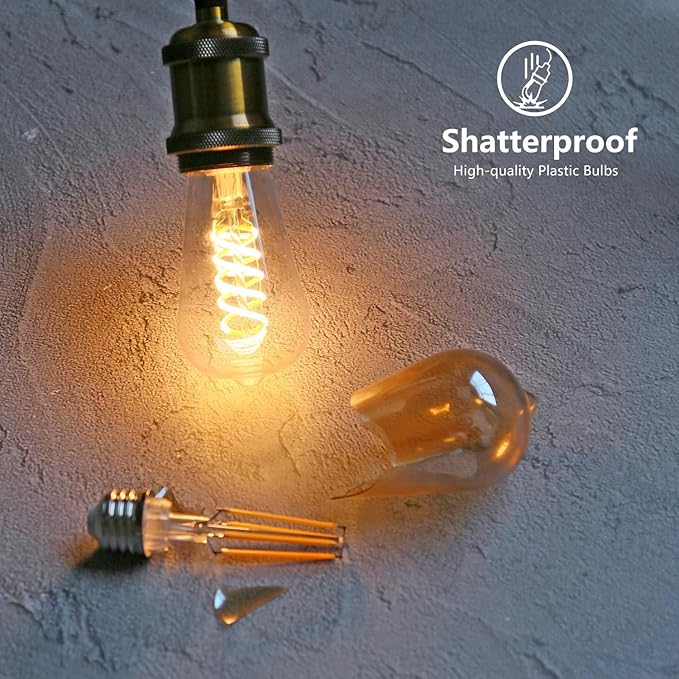E26 Base Spiral LED Bulb, Soft White 2700K, ST58/ST19 Antique LED Filament Bulbs with 80+ CRI, 600 LM, 6W Equivalent to 60W, Antique Plastic Style for Home, Bedroom, Office, Farmhouse,4 PCS