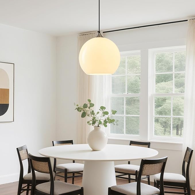 Milky Luster Glass Pendant Lights Kitchen Island Globe Pendant Light Fixtures Modern Pendant Lighting for Bedroom Living Dining Room Light Fixture (9.84 in, 2 Pack)