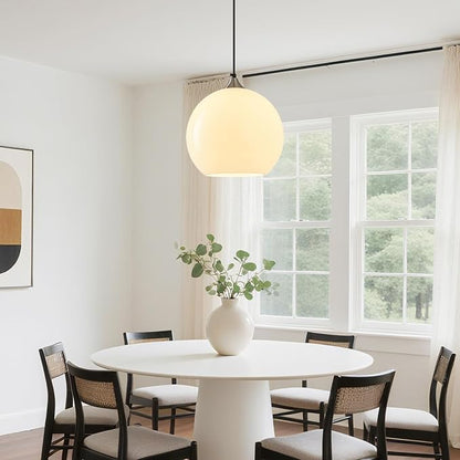 Milky Luster Glass Pendant Lights Kitchen Island Globe Pendant Light Fixtures Modern Pendant Lighting for Bedroom Living Dining Room Light Fixture (9.84 in, 2 Pack)
