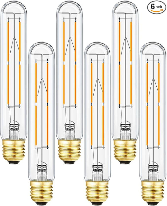 Leools Dimmable E26 LED Bulb 8W Equal 75 Watt Light Bulbs E26 Edison Bulb 2700K Warm White AC120V 800lm Tubular T9 T10 LED Bulb for Rustic Pendant,Chandeliers,Wall sconces E26 Light Bulbs 6Pack