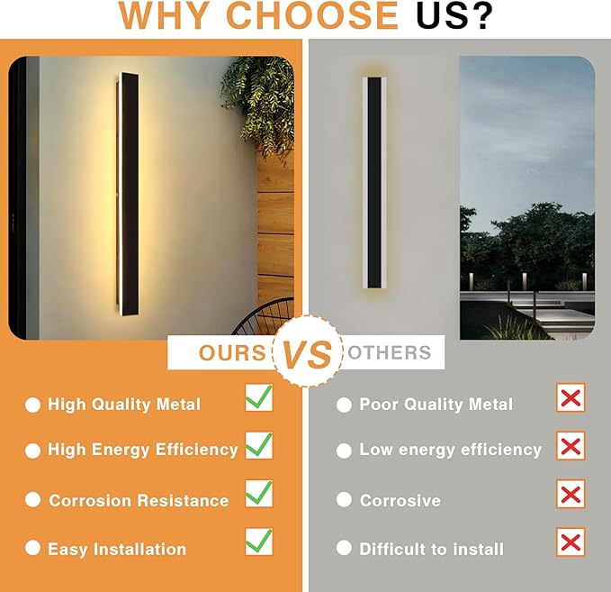 Modern Outdoor Wall Lights 39.4" LED 3000K Outdoor Wall Light for House Exterior Wall Garage Entrance Lighting Fixtures IP65 Waterproof Long Strip Wall Sconces for Doorway Patio Passage