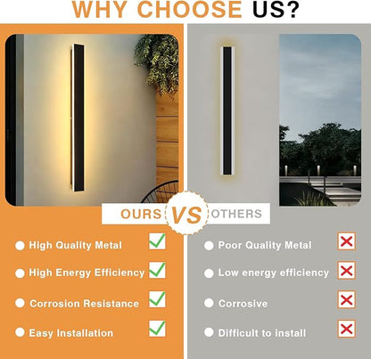 Modern Outdoor Wall Lights 39.4" LED 3000K Outdoor Wall Light for House Exterior Wall Garage Entrance Lighting Fixtures IP65 Waterproof Long Strip Wall Sconces for Doorway Patio Passage