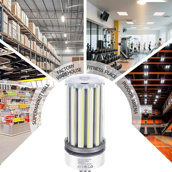 2 Pack 250W LED Corn Lights Bulb, E39 Mogul Base 5000K Daylight 32500LM Lamp, Replacement 950W att CFL HPS Metal Halide Bulbs, Large Area Lamp for Factory, Garage, Warehouse High Bay Lighting