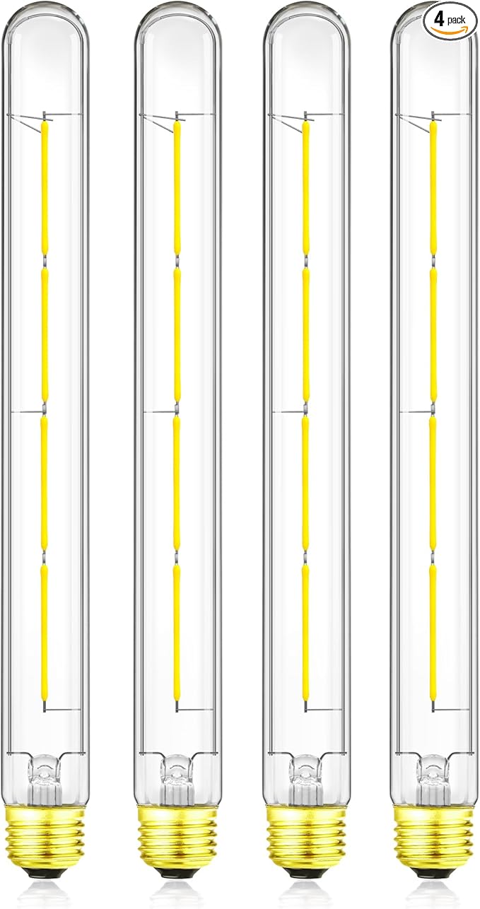 XININSUN T300 Led Bulb, 11.8 Inch Long Tubular Led Light Bulbs, 100Watt Equivalent, 1000lm, Dimmable, Clear Glass, E26 10W T10 LED Edison Tube Lamp Bulb,4 Pack. (6W=60W 4000K)