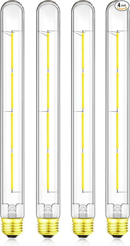 XININSUN T300 Led Bulb, 11.8 Inch Long Tubular Led Light Bulbs, 100Watt Equivalent, 1000lm, Dimmable, Clear Glass, E26 10W T10 LED Edison Tube Lamp Bulb,4 Pack. (6W=60W 4000K)