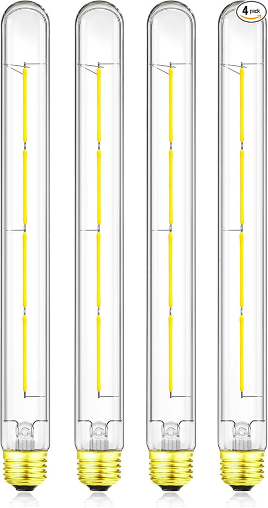 XININSUN T300 Led Bulb, 11.8 Inch Long Tubular Led Light Bulbs, 100Watt Equivalent, 1000lm, Dimmable, Clear Glass, E26 10W T10 LED Edison Tube Lamp Bulb,4 Pack. (6W=60W 4000K)