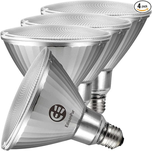 Full-Glass PAR38 LED Flood Light Bulbs Outdoor/Indoor Equivalent 350 Watt, 5500 Lumens Ultra Bright, Non-Dimmable Waterproof 5000K Daylight, 4-Pack