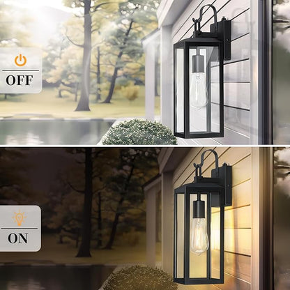 16'' Large Dusk to Dawn Outdoor Lighting 2 Packs, Modern Outdoor Lanterns for Porch, Waterproof Exterior Light Fixture Wall Sconces Lamps, Outside Lights for House Patio, Garage, Farmhouse, Black