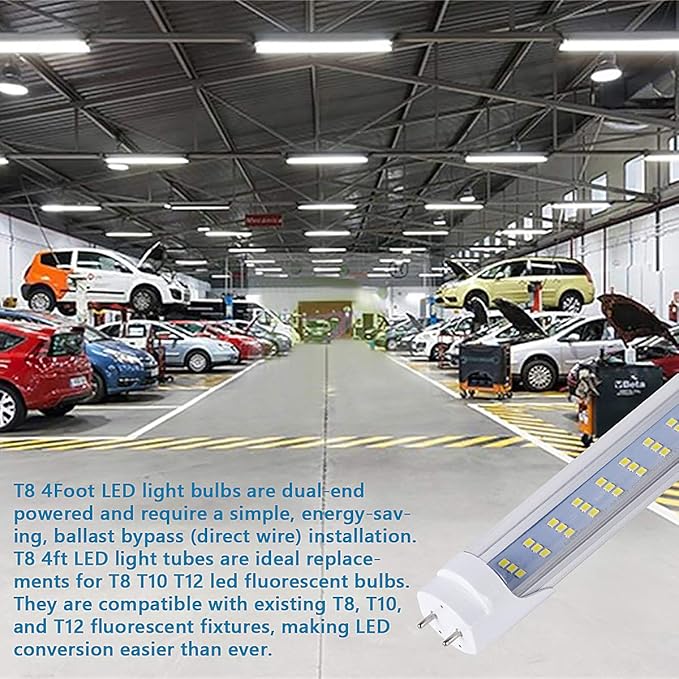 25PCS, T8 T12 4FT LED Type B Light Bulbs, 60W 7500LM 6000K Cold White 3 Rows, T8 Led Bulbs 4 Foot, Dual-end Powered