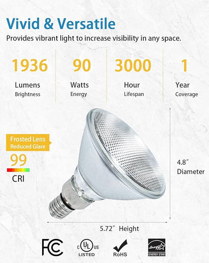 Par38 Halogen Flood Light Bulb 90W 120V, 4Pcs Outdoor PAR38 90W Light Bulbs,Dimmable, E26 Medium Base, Warm White, High Output Reflector Flood Lights for Indoor and Outdoor