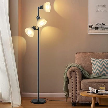 63" Modern 3-Head Adjustable Floor Lamp, Standing Lamp with Glass Shades for Living Room, Bedroom & Office,3x9W E26 LED Bulbs Included, Weighted Base