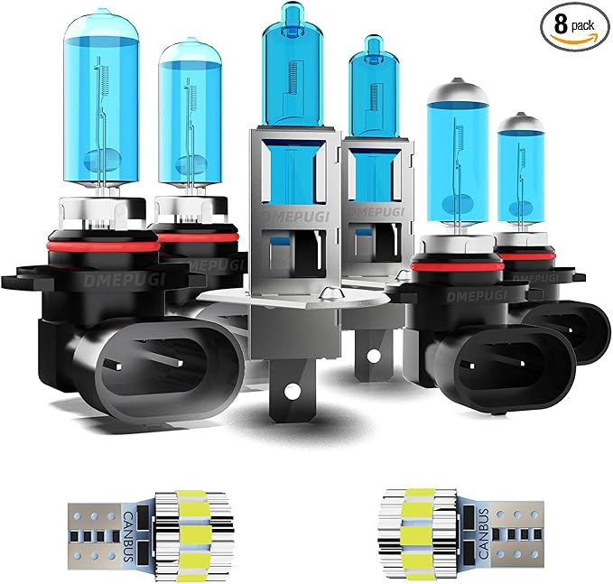 Light Bulbs Compatible with Nissan Altima 2002-2004, High Performance Halogen Headlight Bulb And License Plate Lights Combo, 9005 H1 9006 High Low Beam Fog Lights, 6000K White Light, Pack of 8