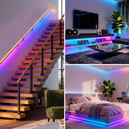 Motion Sensor RGB Stair Light Kit, 5m(16.4ft) Smart WiFi SPI Stair Wall Lighting with PIR & Daylight Sensors, Tuya App Control, Addressable COB LED Strip for Indoor Staircase Handrail Wall Stairway