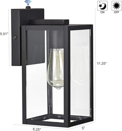 MICSIU Dusk to Dawn Outdoor Lighting with E26 Base Socket, 11 Inch Clear Glass Exterior Wall Sconce, Black Outside Lights for House, Porch, Garage, Doorway, Pathway