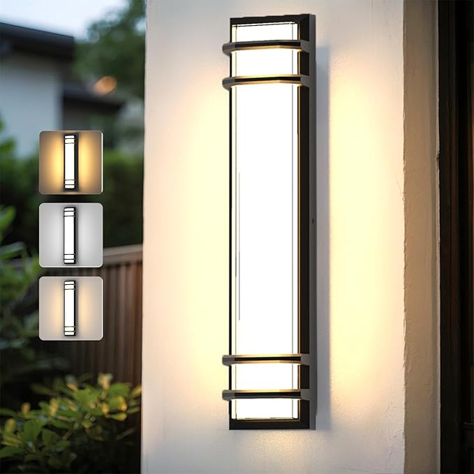 10%-100% Dimmable Outdoor Wall Lights, LED 3000k 4500K 6000k Exterior Light Fixture, IP65 Waterproof, Matt Black Wall Lighting for House Porch Patio(1Pack)