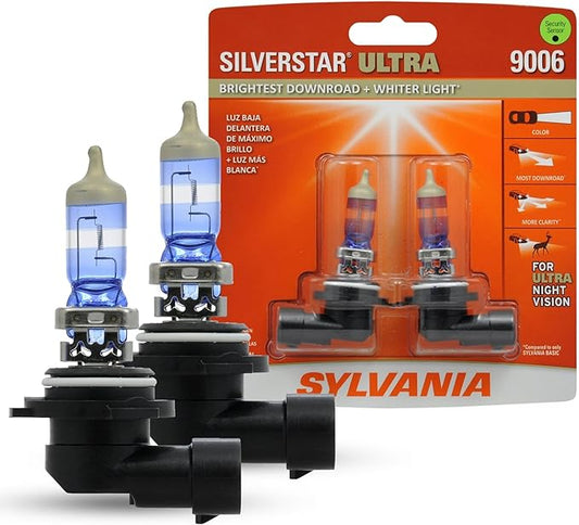 SYLVANIA - 9006 SilverStar Ultra - High Performance Halogen Headlight Bulb, High Beam, Low Beam and Fog Replacement Bulb, Brightest Downroad with Whiter Light, Tri-Band Technology (Contains 2 Bulbs)