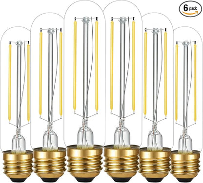 LiteHistory E26 LED Bulb 4W Equal 40 Watt Light Bulbs Daylight 5000K E26 Edison Bulb AC120V 400lm Dimmable 5 Inch T10 led Bulb Tubular for Rustic Pendant,Chandeliers,Wall sconces Pack of 6