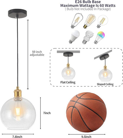 Globe Pendant Lights Kitchen Island Lighting Clear Glass Globe Pendant Light Fixtures Modern Kitchen Island Lighting for Dining Room Bedroom -7.8inch