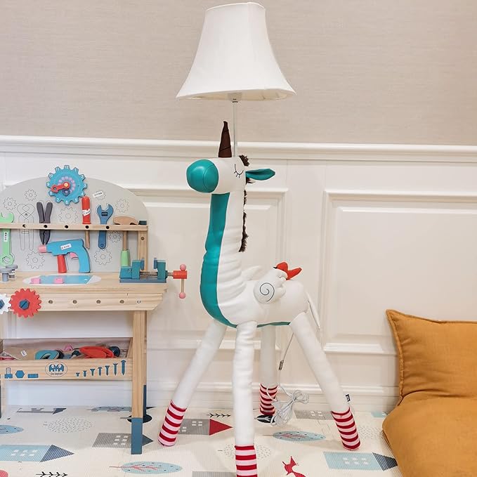 Floor Lamp, Easy-Care Artificial Leather Kids Floor Lamp for Bedroom, 51 Inch Tall White Unicorn Hand-Stitched Design Standing Lamp, Package Come with an E26 LED Bulb (White Unicorn)