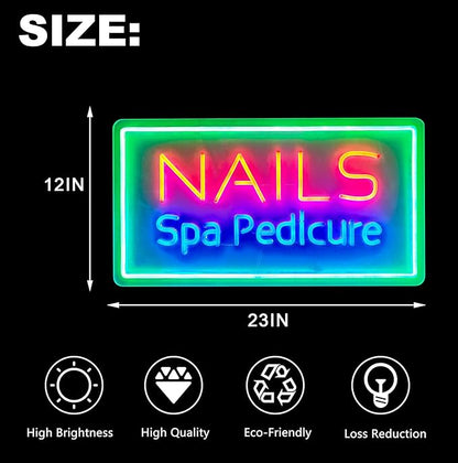 Neon Signs for Wall Decor Nails Spa Pedicure Green Border Handmade Art Sign Neon Led Handmade LED Neon Tubing Signs
