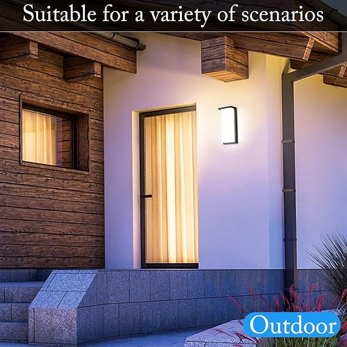Black 18/20/22W 14in Outdoor Wall Light Fixtures, IP65 Waterproof, 3-Color Temp Adjustable Porch Lights, Modern dawn to dusk Exterior Sconces for House, Front Door, Walkway, Wall Mount,2 Pack