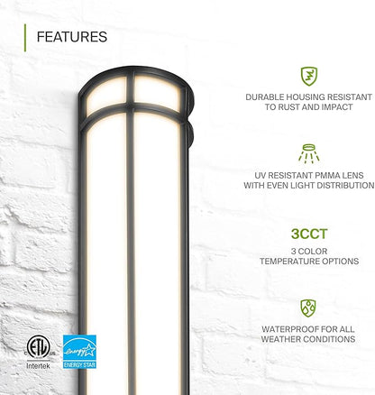 ASD LED 24" Half Cylinder Wall Light Fixture, Outdoor Patio Sconce | 3CCT, Stainless Steel, Waterproof, Energy Star, ETL Listed | 24W 1970LM 3000-5000K 100-277V | Exterior Lighting | Black, 4 Pack