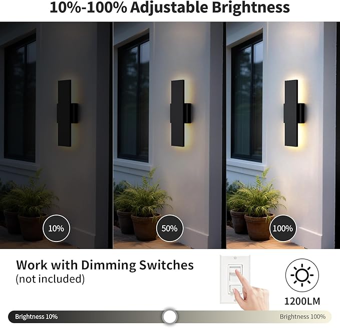 2 Pack 15.75 inch Modern LED Outdoor Wall Light, 3000K 4000K 5000K 10%-100% Dimmable Lights for Outside, IP65 Waterproof Exterior Long Wall Lights for House, Porch, Garage, Patio, Yard, Entrance Black