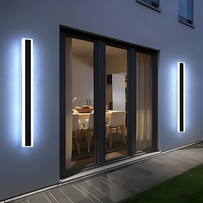 Mikeru 2Pack 47.2inch Long Led Wall Light, 6000k Cool White Modern Outdoor Wall Light Ip65 Waterproof Black Acrylic Porch Exterior Lighting Fixtures, Exterior Wall Mount Lights