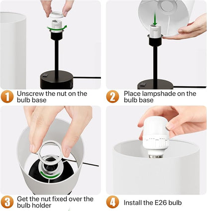 KPQ Small Bedside Lamp Touch Control Table Lamp with USB A+C Charging Ports & AC Outlet 3-Way Dimmable Nightstand Lamp with Linen Fabric Shade for Bedroom Living Room