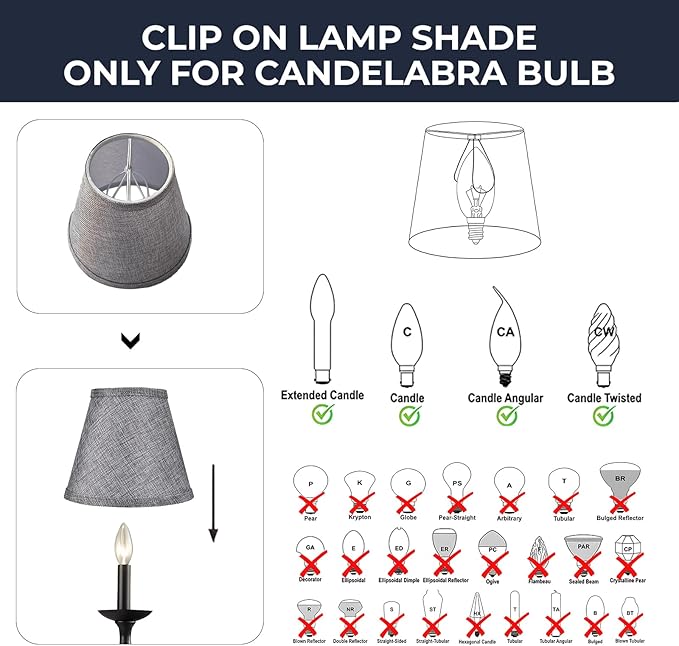 ALUCSET Double Mesh Small Lamp Shade Clip On Bulb Set of 2 for Candelabra Bulbs, Barrel Fabric Lampshade for Table Chandelier Wall Lamp 4x7x6 Inch, 2 PCS Pack (Grey)