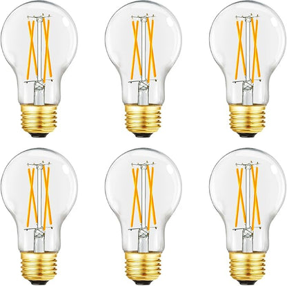 A19 Vintage LED Edison Light Bulbs 60 Watt, E26 Dimmable LED Filament Light Bulbs, 3000K Soft White,6W Equal 60 Watt Incandescent Bulbs,600LM, AC120V, A19 LED Bulb with 90 CRI,COCODI-6Pack (6W-3000K)