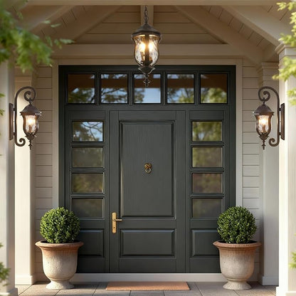 Large Outdoor Pendant Light Fixtures, 19.1'' Exterior Hanging Lantern Porch Light Adjustable, Brown Hanging Lamp Farmhouse Exterior Chandelier Ceiling Mount for Entrance Patio