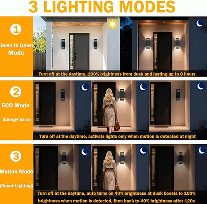 Dusk to Dawn Motion Sensor Porch Light with 3 Lighting Modes, Aluminum Exterior Light Fixtures,25ft Detection Range Waterproof Sconce for Entryway, Patio, Garage,ETL Listed